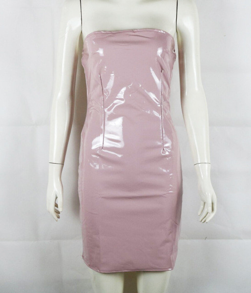 Модерна дамска къса кожена рокля без презрамки Slim модел 