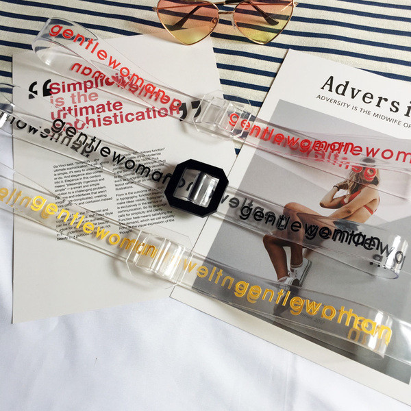 Нов модел прозрачен дамски колан от силикон с цветни надписи