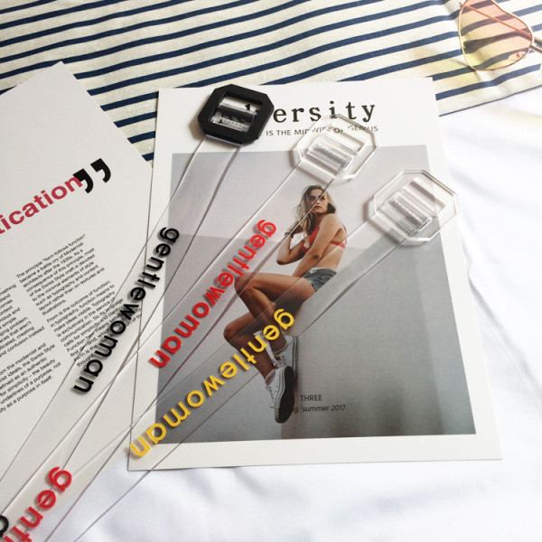 Нов модел прозрачен дамски колан от силикон с цветни надписи