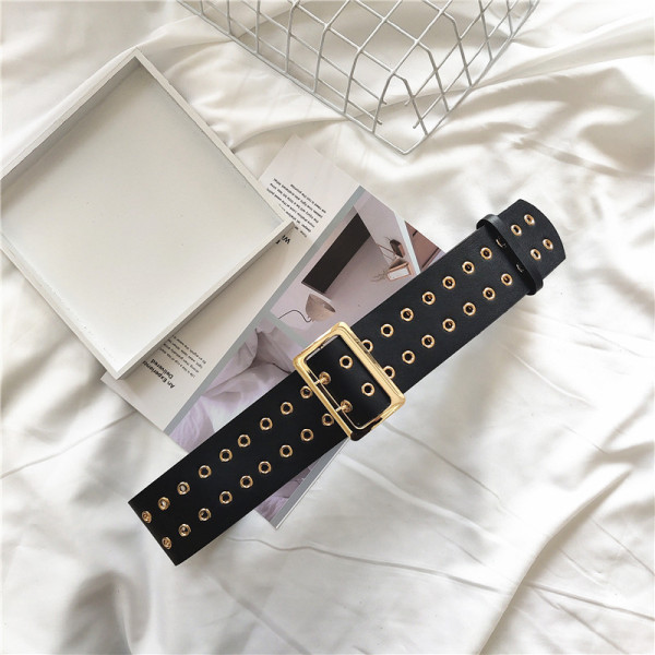 Ежедневен дамски колан от еко кожа с метални елементи