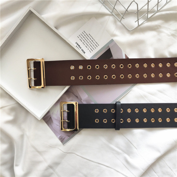 Ежедневен дамски колан от еко кожа с метални елементи