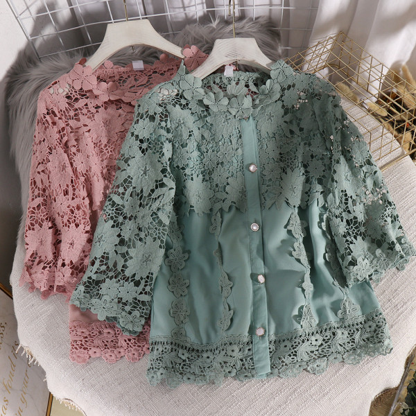 Модерна дамска риза с бродерия и 3/4 ръкав 