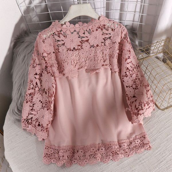 Модерна дамска риза с бродерия и 3/4 ръкав 