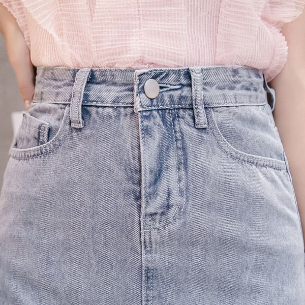 Asimetriškas moteriškas sijonas aukštu juosmeniu ir kišenėmis