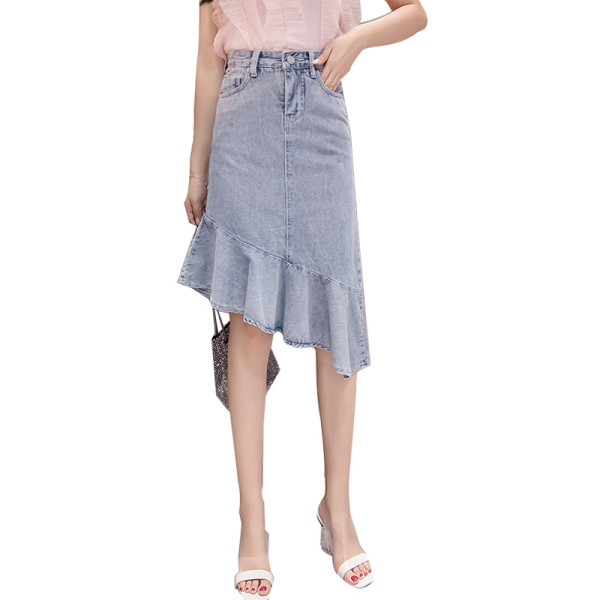 Asimetriškas moteriškas sijonas aukštu juosmeniu ir kišenėmis