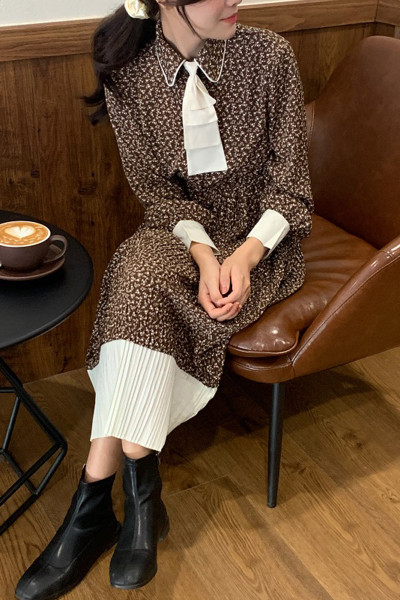 Rochie casual de dama in stil retro cu maneci lungi in doua culori