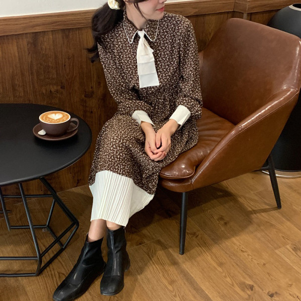 Rochie casual de dama in stil retro cu maneci lungi in doua culori