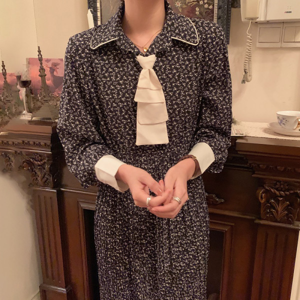 Rochie casual de dama in stil retro cu maneci lungi in doua culori