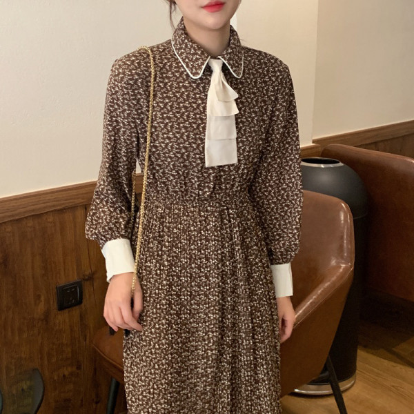 Rochie casual de dama in stil retro cu maneci lungi in doua culori