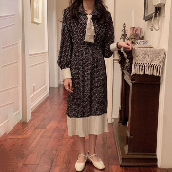 Rochie casual de dama in stil retro cu maneci lungi in doua culori