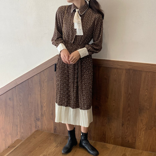 Rochie casual de dama in stil retro cu maneci lungi in doua culori