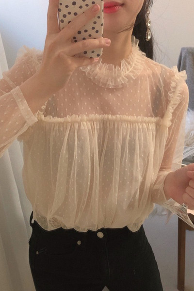 Bluză de toamnă de damă modernă cu mâneci din dantelă