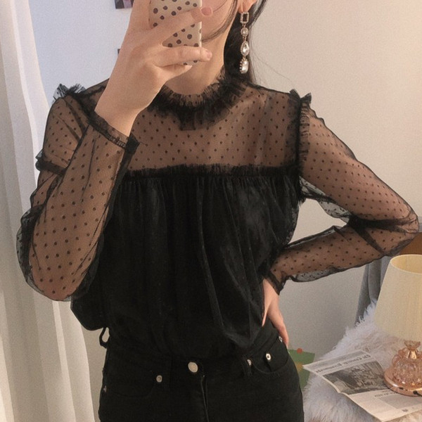 Bluză de toamnă de damă modernă cu mâneci din dantelă