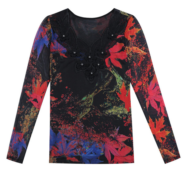 Bluză de damă modernă cu motive florale și dantelă