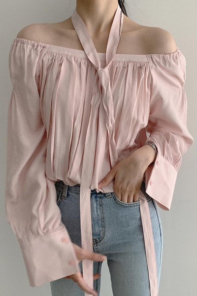 Cămașă modernă de toamnă de damă cu umerii goi model larg