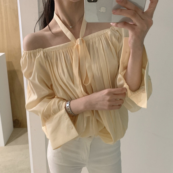 Cămașă modernă de toamnă de damă cu umerii goi model larg