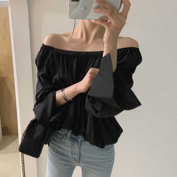 Cămașă modernă de toamnă de damă cu umerii goi model larg