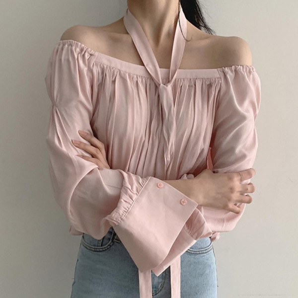 Cămașă modernă de toamnă de damă cu umerii goi model larg