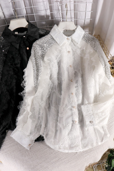 Camasa lunga de dama eleganta cu nasturi si paiete