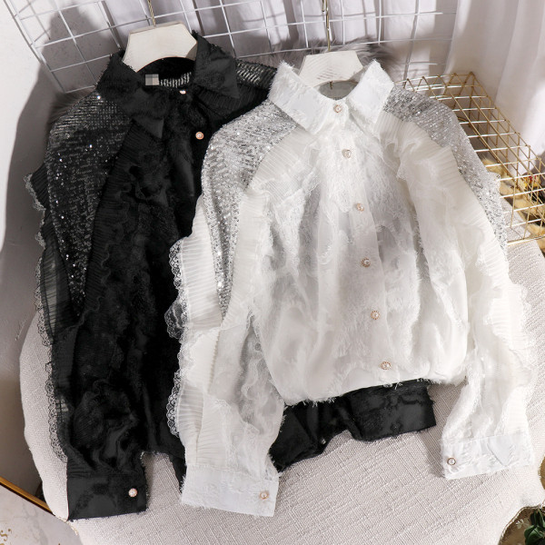 Camasa lunga de dama eleganta cu nasturi si paiete