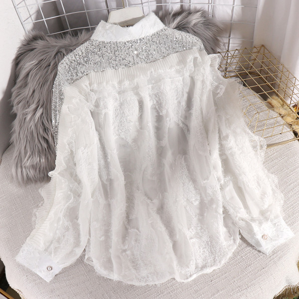 Camasa lunga de dama eleganta cu nasturi si paiete