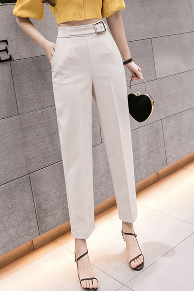 Pantaloni eleganti de dama cu centura si talie inalta