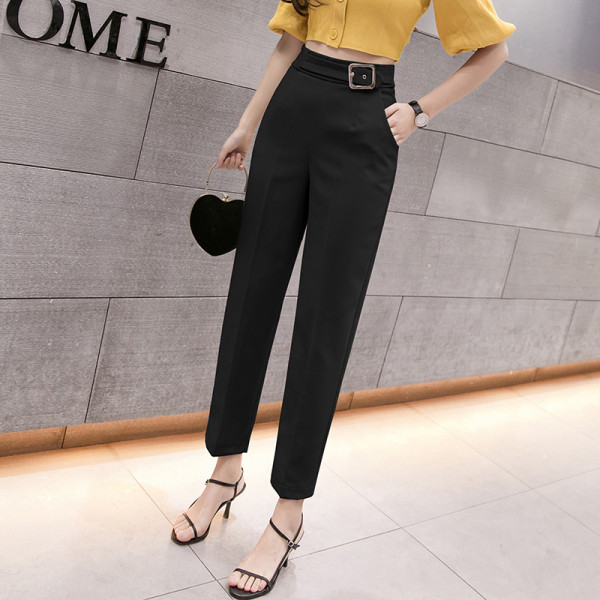 Pantaloni eleganti de dama cu centura si talie inalta