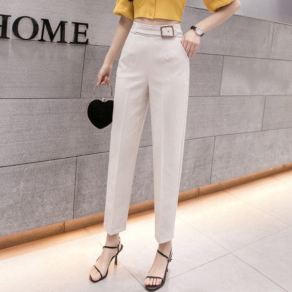 Pantaloni eleganti de dama cu centura si talie inalta