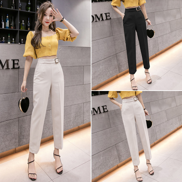 Pantaloni eleganti de dama cu centura si talie inalta