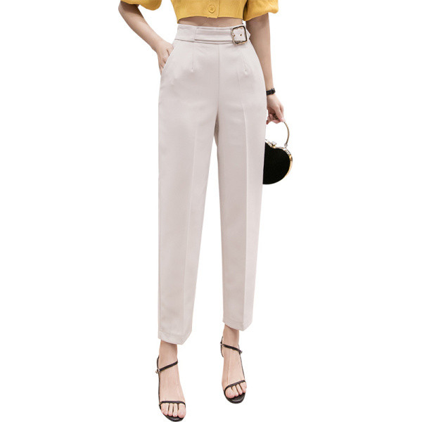 Pantaloni eleganti de dama cu centura si talie inalta