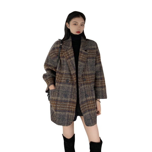 Palton dama in carouri model larg cu buzunare