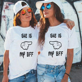 Modern női fehér póló rövid ujjal, Best Friend felirattal