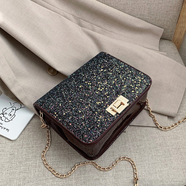 Modernus moteriškas krepšys su blizgiomis dalelėmis ir ilga rankena