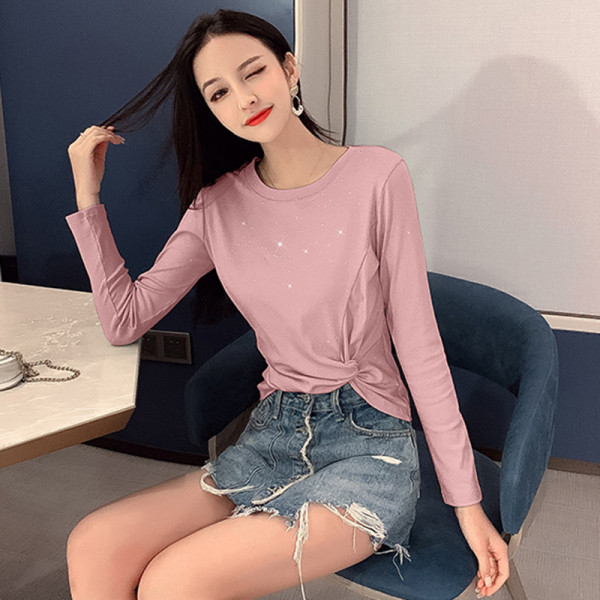 Bluza casual de dama cu decolteu rotund si efect stralucitor