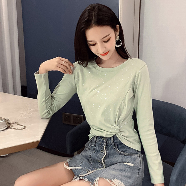 Bluza casual de dama cu decolteu rotund si efect stralucitor