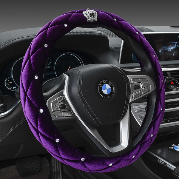 Pliušinis vairo dėklas su karūna ir akmenėlių dekoracija