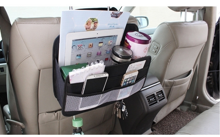 Többfunkciós autós rendszerező több zsebbel, italok és telefonok tárolására alkalmas