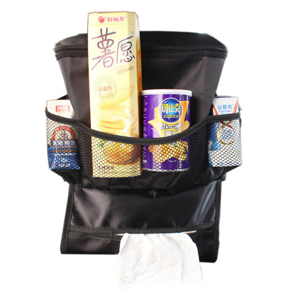 Többfunkciós autós rendszerező több zsebbel, amely italok és ételek tárolására alkalmas