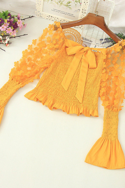 Cămașă scurtă modernă cu panglică și mâneci lungi