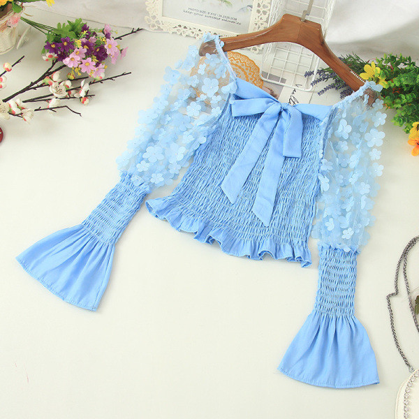 Cămașă scurtă modernă cu panglică și mâneci lungi