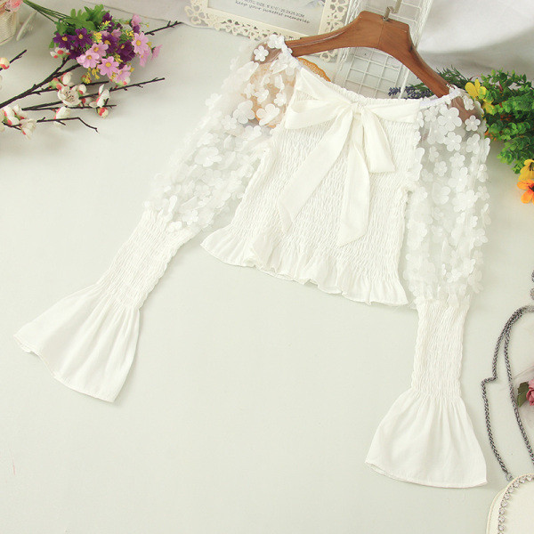 Cămașă scurtă modernă cu panglică și mâneci lungi