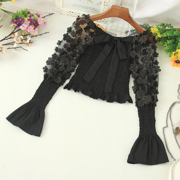 Cămașă scurtă modernă cu panglică și mâneci lungi