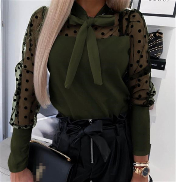 Új modell női ing szalaggal és tüll ujjakkal