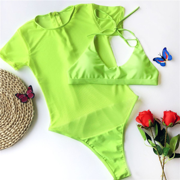 Új modell neon fürdőruha rövid ujjal és ovális nyakkivágással