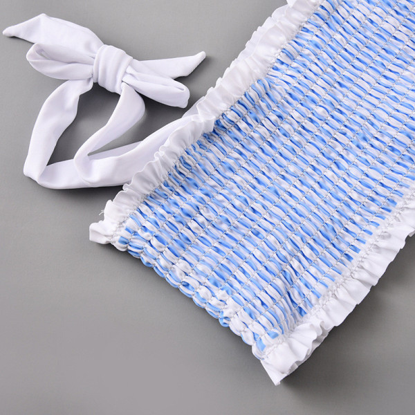 Csíkos fürdőruha elasztikus felsővel és húzózsinórral