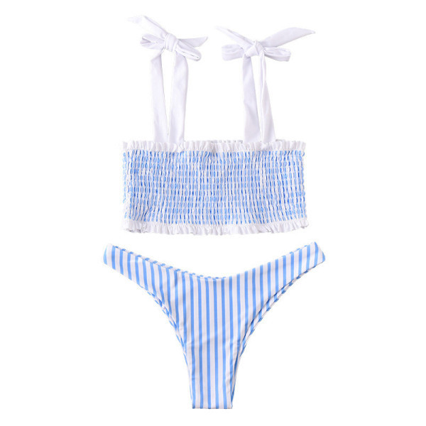 Csíkos fürdőruha elasztikus felsővel és húzózsinórral