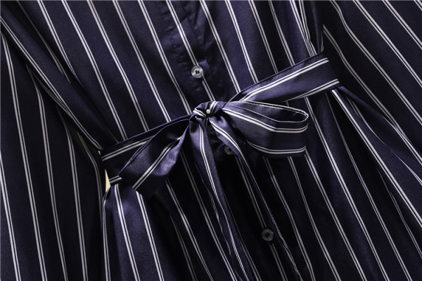 Alkalmi női csíkos ing aszimmetrikus modell övvel