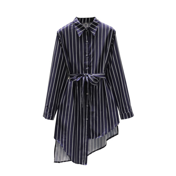 Alkalmi női csíkos ing aszimmetrikus modell övvel