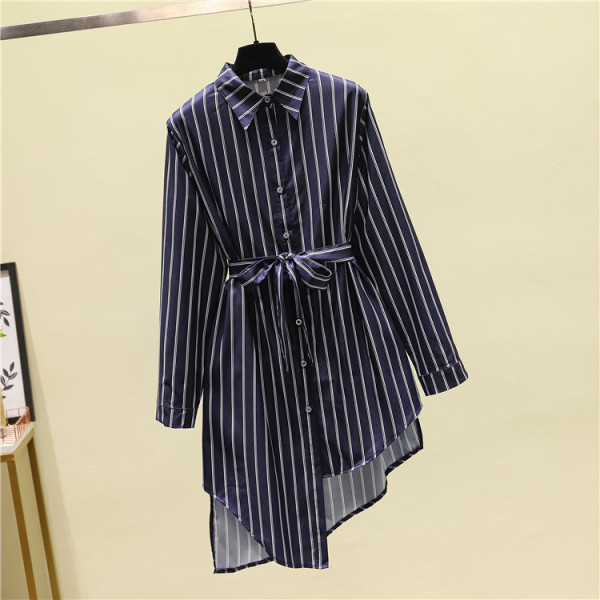 Alkalmi női csíkos ing aszimmetrikus modell övvel