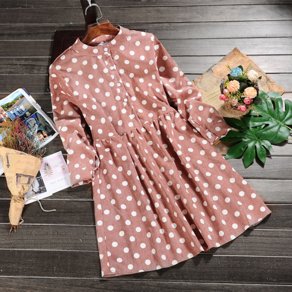 Alkalmi női ruha kordbársonyból, hosszú ujjal, pöttyös mintával